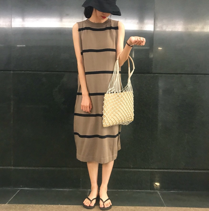 Loose Straight O Neck Sleeveless Striped Tank Dress Women Knitted Summer Wild Bottom Off Shoulder Retro Casual Vestido De Mujer 210429