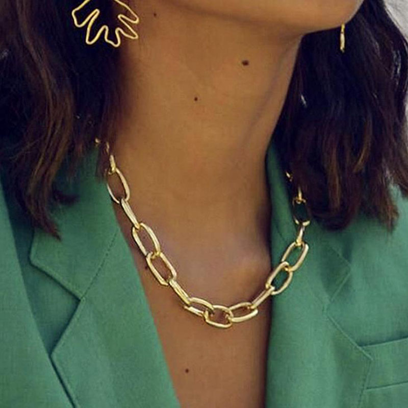 Gold Chunky Chain Choker For Women Geometric Pendant Necklaces Boho Maxi Statement Christmas Gift