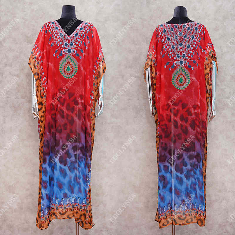 Bikini Cover-ups Red Bohemian Leopard Printed Summer Beach Dress Chiffon Tunic Women Wear Swim Suit Cover Up Q993 210420