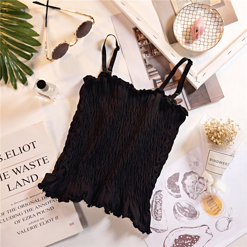 Wonder Purple Tops Flounce Hem Knitted Camis Cute Crop Buttons ole Sleveeless Spaghetti Top 210510