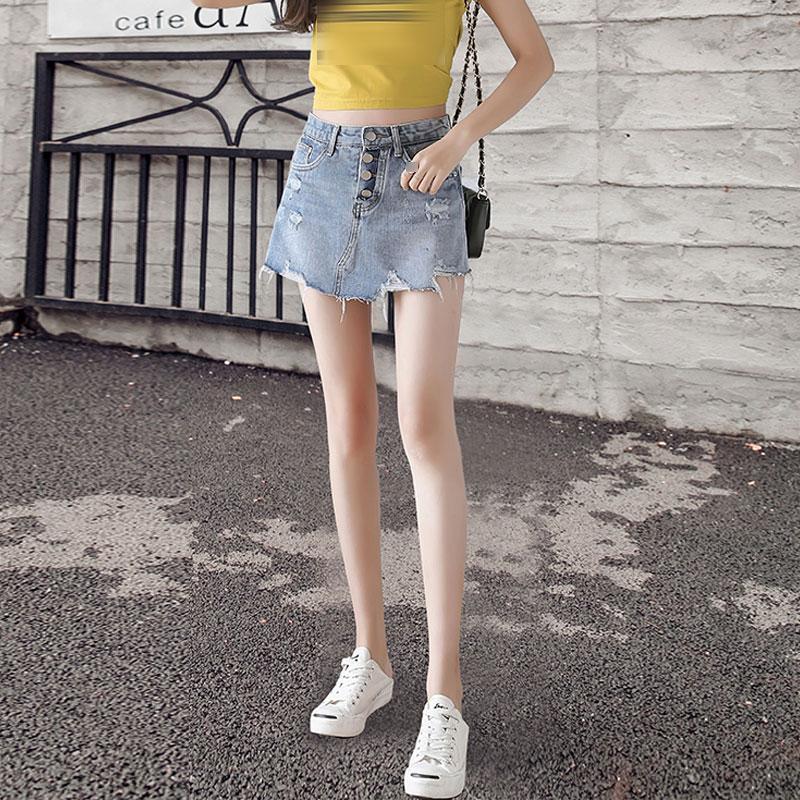 Summer Anti-running Irregular Women Denim Skirt Shorts Shigh Waist Single Breasted Female Fringed Skirts Women's