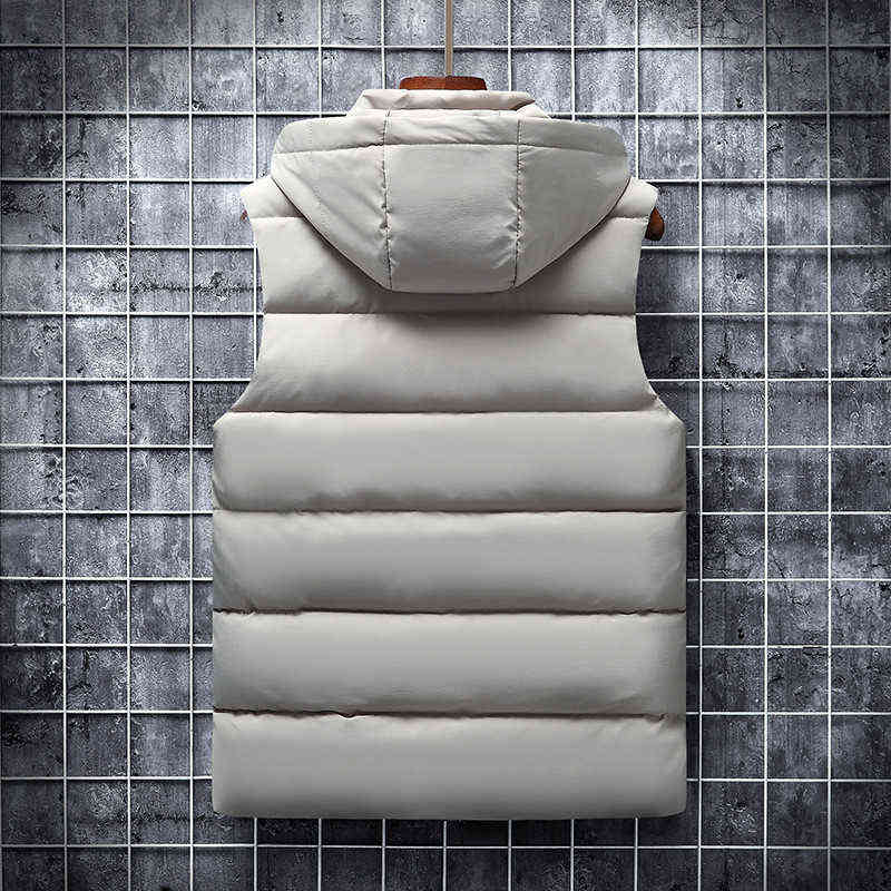 Ymwmhu 6XL Men Vest Solid Casual Autumn Hooded Sleeveless Jackets Fashion Male Waistcoat Winter Vest Plus Size Work Clothes Men 211119