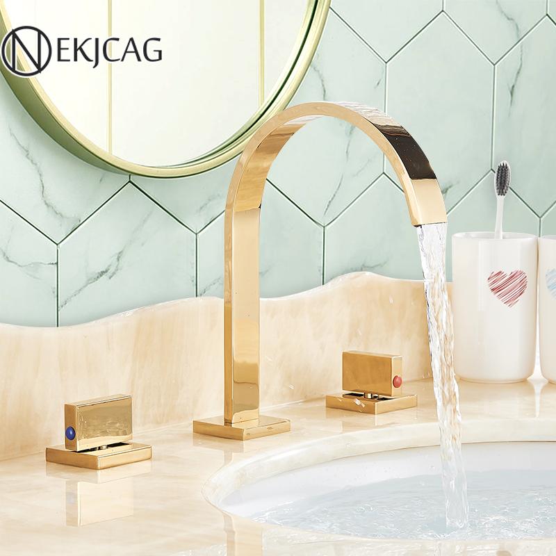 Bathroom Sink Faucets Gold Brass Basin Chrome/Black Dual Handle Widespread Faucet For 3pcs Kit Deck Mounted Cold Mixer Taps
Bathroom Sink Faucets Gold Brass Basin Chrome/Black Dual Handle Widespread Faucet For 3pcs Kit Deck Mounted Cold Mixer Taps