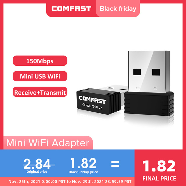 mini wifi adapter 802.11b/g/n antenna 150mbps usb wireless receiver mt7601 network card laptop tv box wi-fi dongle
mini wifi adapter 802.11b/g/n antenna 150mbps usb wireless receiver mt7601 network card laptop tv box wi-fi dongle