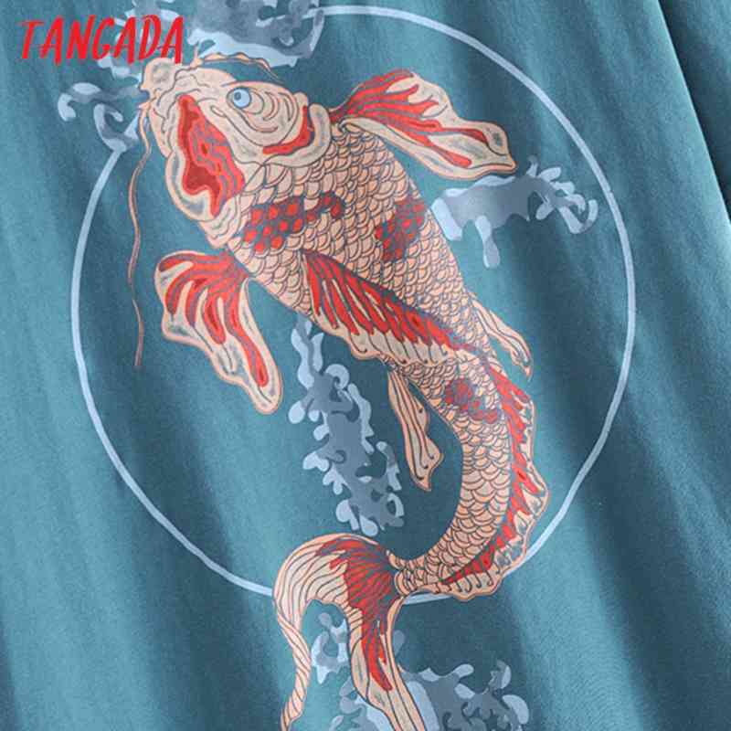 Women Fish Print Oversized Cotton T Short Sleeve Tees Ladies Casual Tee Shirt Street Wear Top 4D14 210416