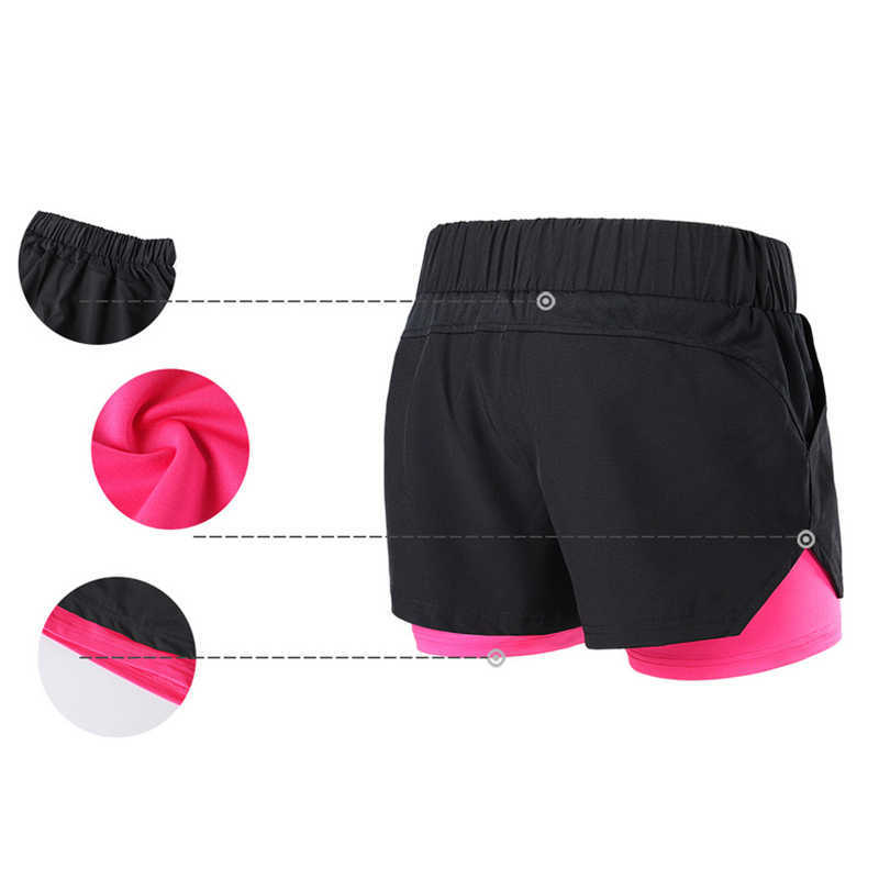 Women's 2 In 1 Elastic Waist Running Shorts Gym Jogging Fitness Sports Short Female Reflective Breathable Sweatshorts 210611