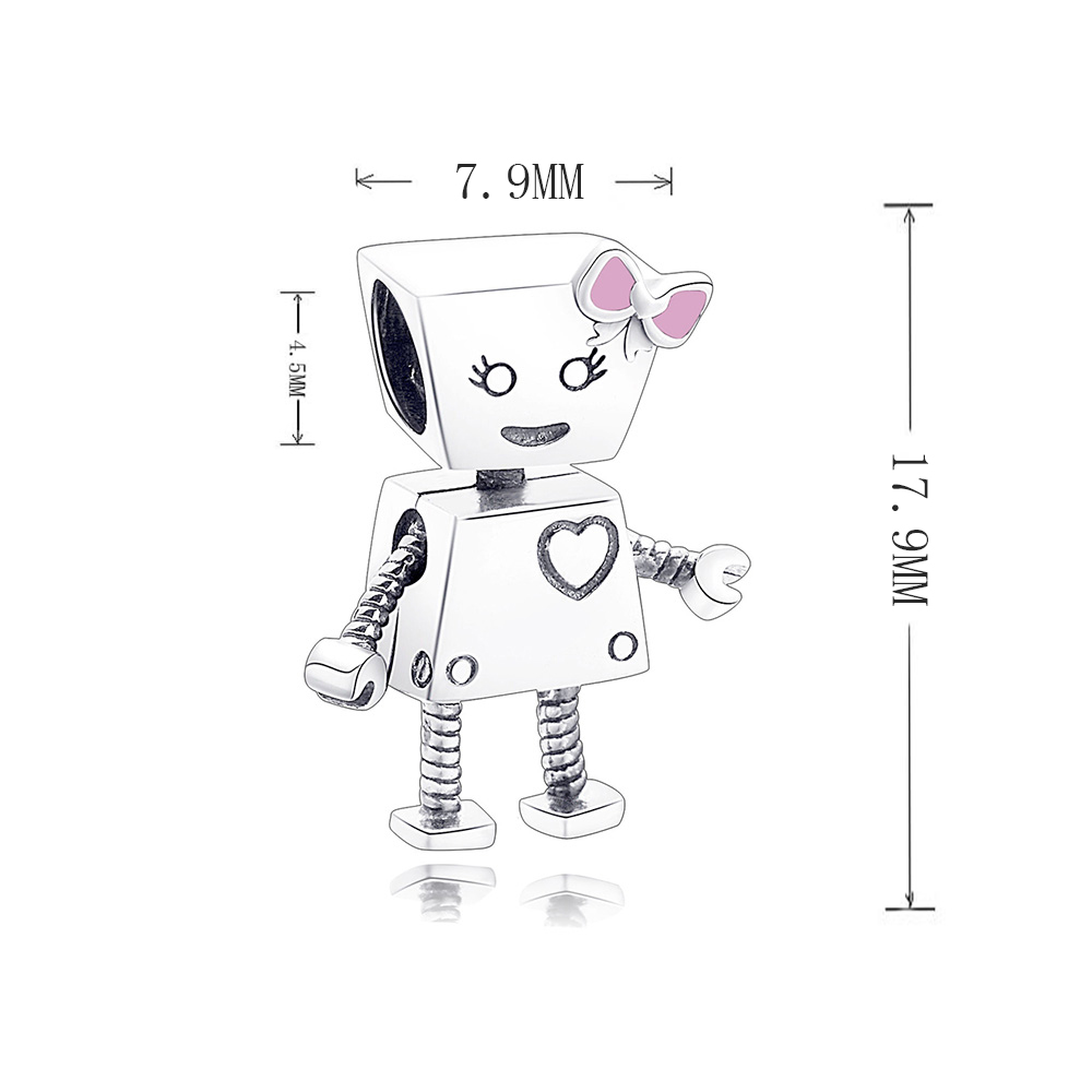 925 Sterling Silver Family Girl Boy Robot Bella bot Pink Bow Flower Butterfly Wing Beads Fit Original Brand Charm Bracelet DIY Berloque