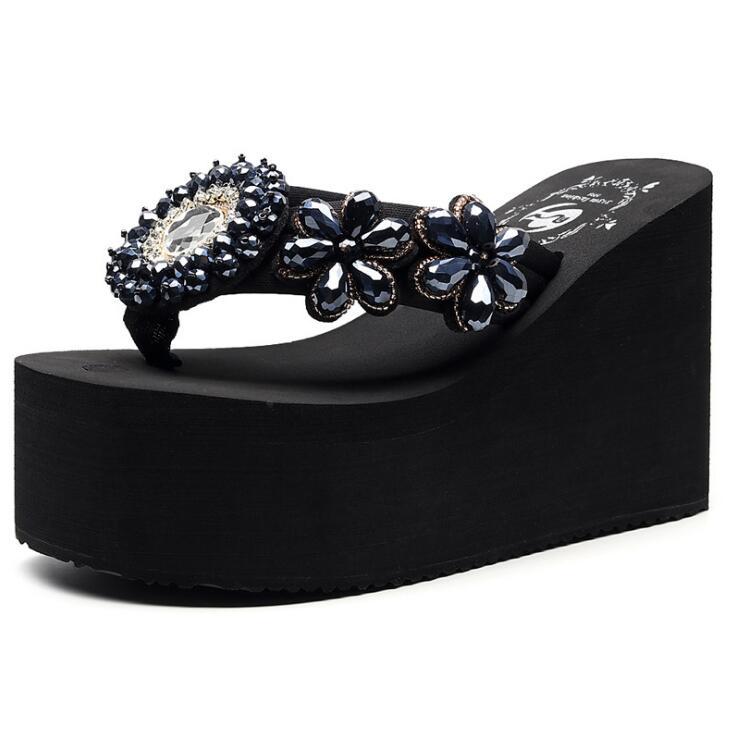 Slippers 2021 Arrival Fashion Crystal Platform Women Lady Sexy Rhinestone Wedges High Heels Slides Beach Shoes S143