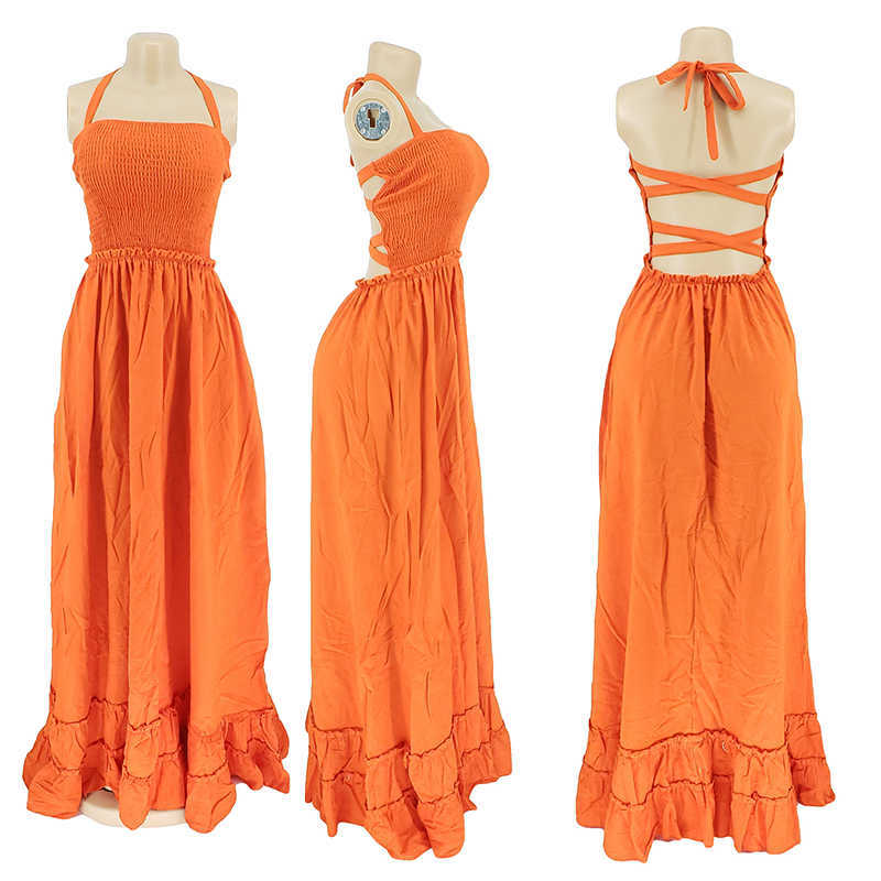 Women Halter Maix Dress Solid Backless Sexy Holiday Beach Style Casual Dresses 210702