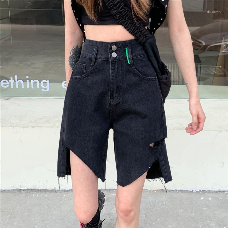 Women' Jeans Casual Summer Half Hole Denim Shorts For Women High Waist Loose Pockets Female Straight 2021 Ladies Streetwear, Black 
Women' Jeans Casual Summer Half Hole Denim Shorts For Women High Waist Loose Pockets Female Straight 2021 Ladies Streetwear, Black