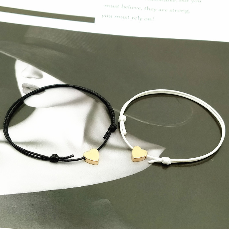 2 pcs/lots Tiny Love Heart Lucky Red Black White Color Rope Adjustable Fashion Couple Bracelet Wholesale