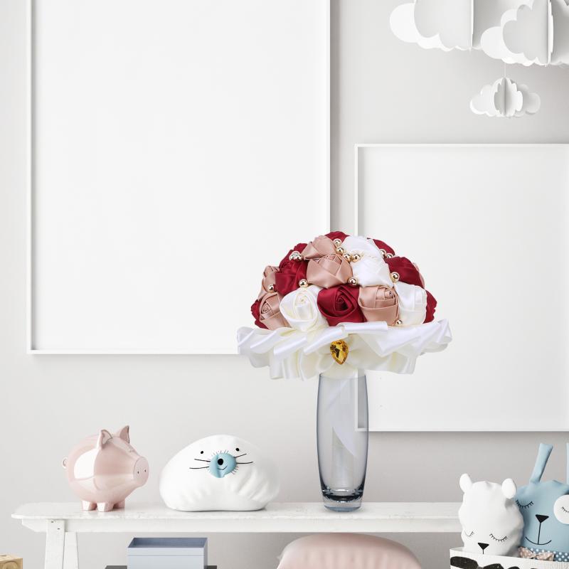 Golden Pearl Bride And Bbridesmaid Holding Bouquet Satin Rose Wedding Supplies W302 Decorative Flowers & Wreaths