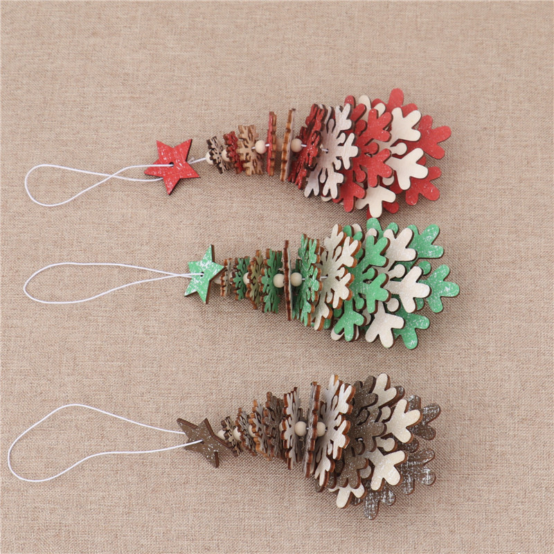 Pendant Five-pointed Star Snowflake String Xmas Ornament Red Green Wooden Christmas Tree Decoration GGE1699 Free shipping