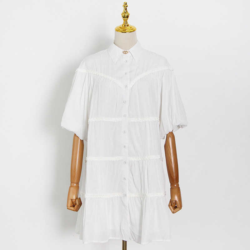 DEAT Women Dress Lapel Three Quarter Sleeve Arrivals Lady Temperament Fashion Spring Summer 11D1823 210709