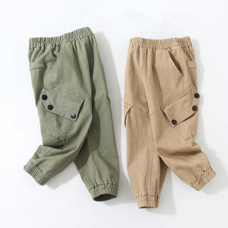 Casual Cargo Trouser for Boys Kids Cotton Pants Spring Autumn Teenager Joggers Clothing 3-10 Years Student Sweatpants 210529