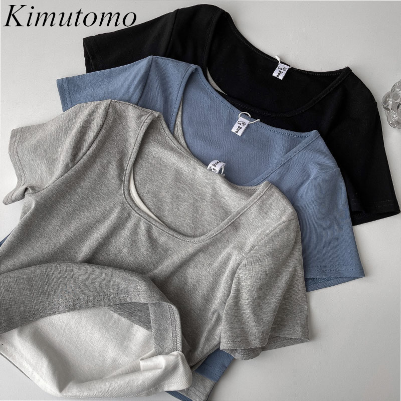 Kimutomo Patchwork T-shirt Women Fake Two Piece Spring O Neck Short Sleeve Slim Korean Tops Outwear Fashion Casual 210521, Blue
Kimutomo Patchwork T-shirt Women Fake Two Piece Spring O Neck Short Sleeve Slim Korean Tops Outwear Fashion Casual 210521, Blue