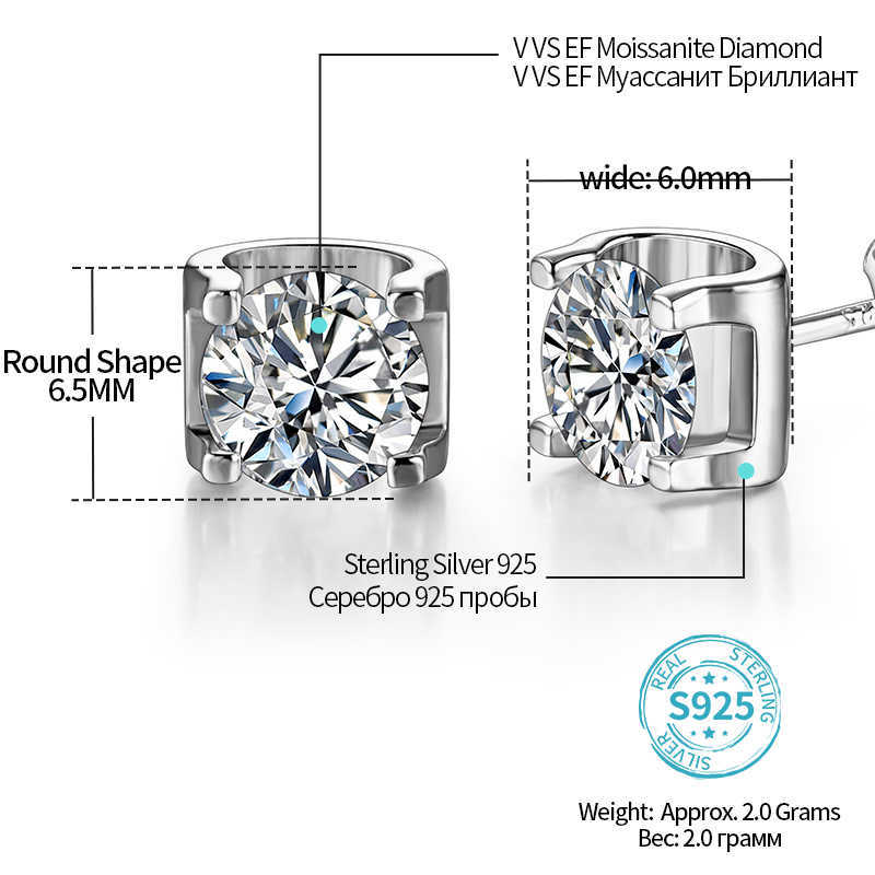 Silver 925 5.0mm 0.5Ct Diamond Earrings Wedding Jewelry Women Earring Stud Sterling 925 Round 210616