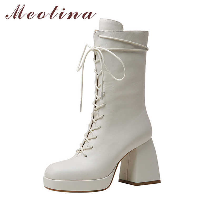 Meotina Real Leather Platform Super High Heel Mid Calf Boots Woman Shoes Square Toe Zip Cross Tied Block Heel Lady Boots Beige 210608, Beige velvet lining
Meotina Real Leather Platform Super High Heel Mid Calf Boots Woman Shoes Square Toe Zip Cross Tied Block Heel Lady Boots Beige 210608, Beige velvet lining