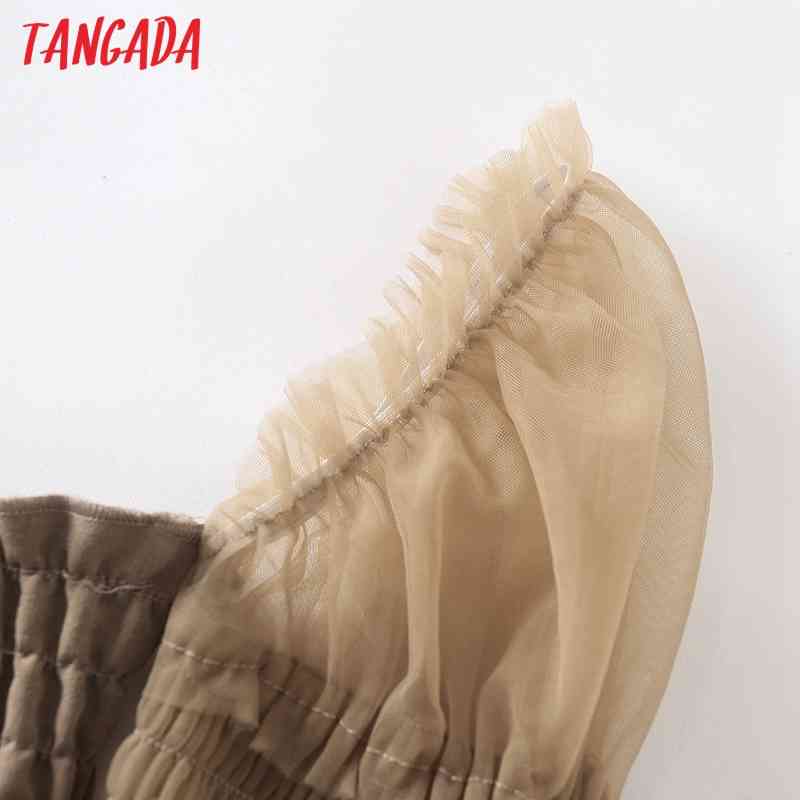 Women Off Shoulder Mesh Patchwork Crop Long Sleeve Summer Chic Female Sexy Slim Shirt Tops 3A46 210416