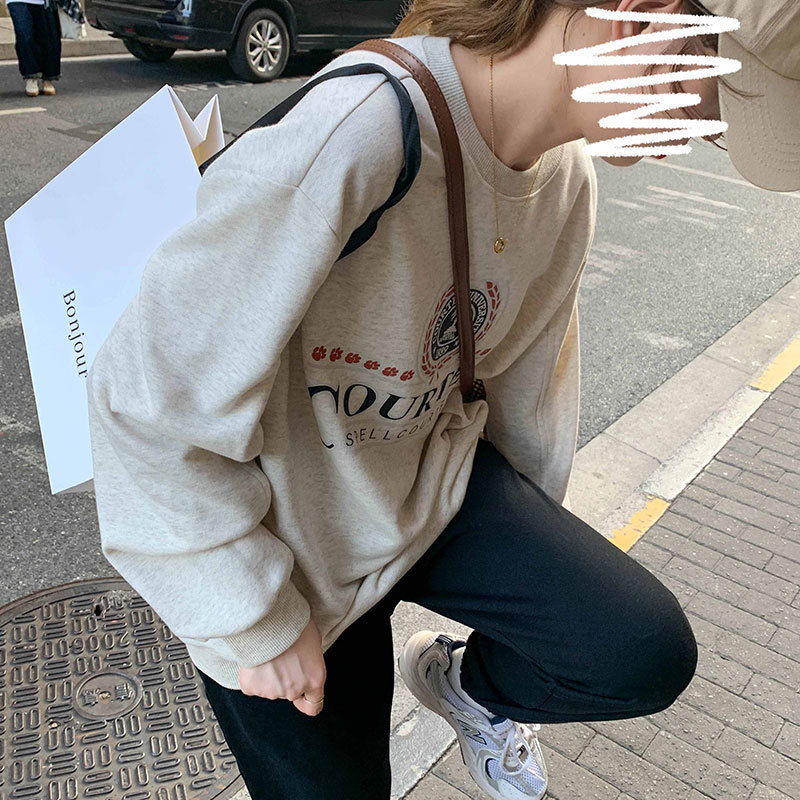 2 colors korean preppy style letter print long sleeve female loose sweatshirts womens streetwear clothes (X1575) 210423