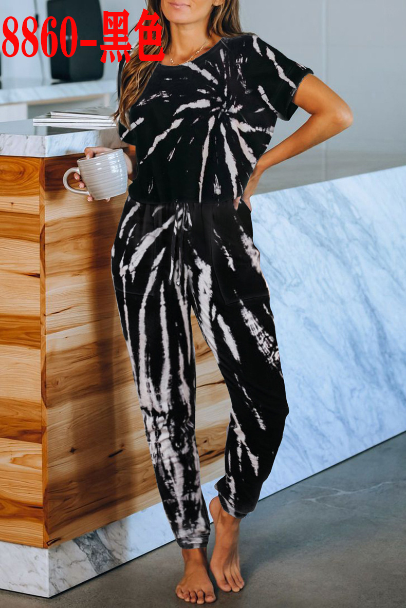 Women's Two Piece Sets Pants Home Furnishing Suit Printed long-sleeved trousers split pajamas round neck comfortable and casual