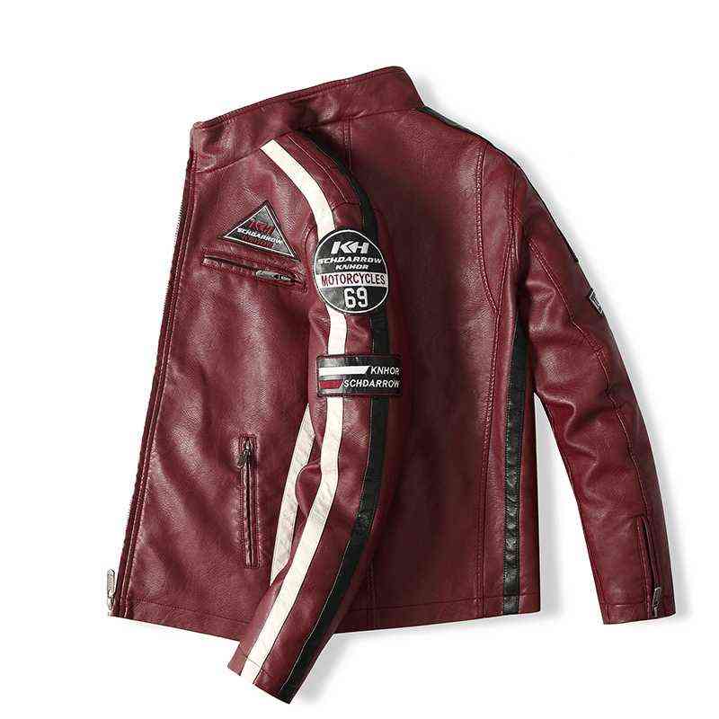 Vintage Motorcycle Jacket Men Fashion Biker Leather Jacket Male Embroidery Bomber Coat Winter Fleece Pu Overcoat Oversize 211111