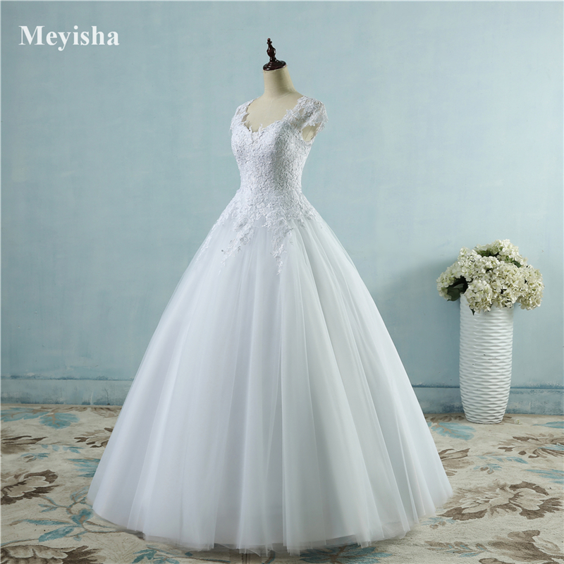 ZJ9085 2021 White Ivory Lace Tulle Wedding Dress for cap sleeve bride dresses plus size maxi formal 2-26W