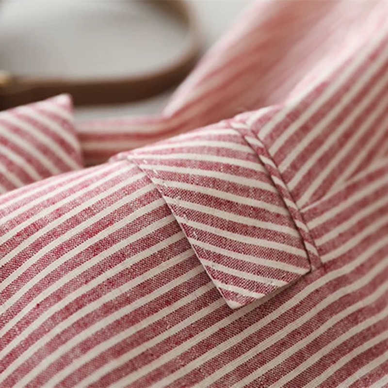 Linen suit female thin summer striped long sleeveone button slim cotton casual jacket 210930