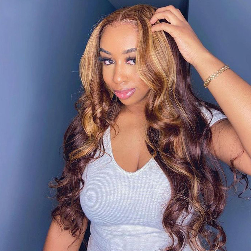 Brazilian Ombre 3 Bundles Body Wave Human Hair P4/27 Brown with Highlight Color Remy Weaves 100g/pcs