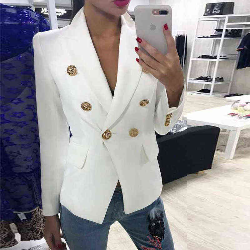 Green Blue Yellow Black White Blazer Women Office Formal Double Breasted Buttons s High Quality Drop Ship 211122