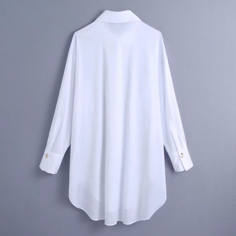 Spring Women Button Decoration White Shirt Female Tailored Collar Long Sleeve Blouse Casual Lady Loose Tops Blusas S8679 210430