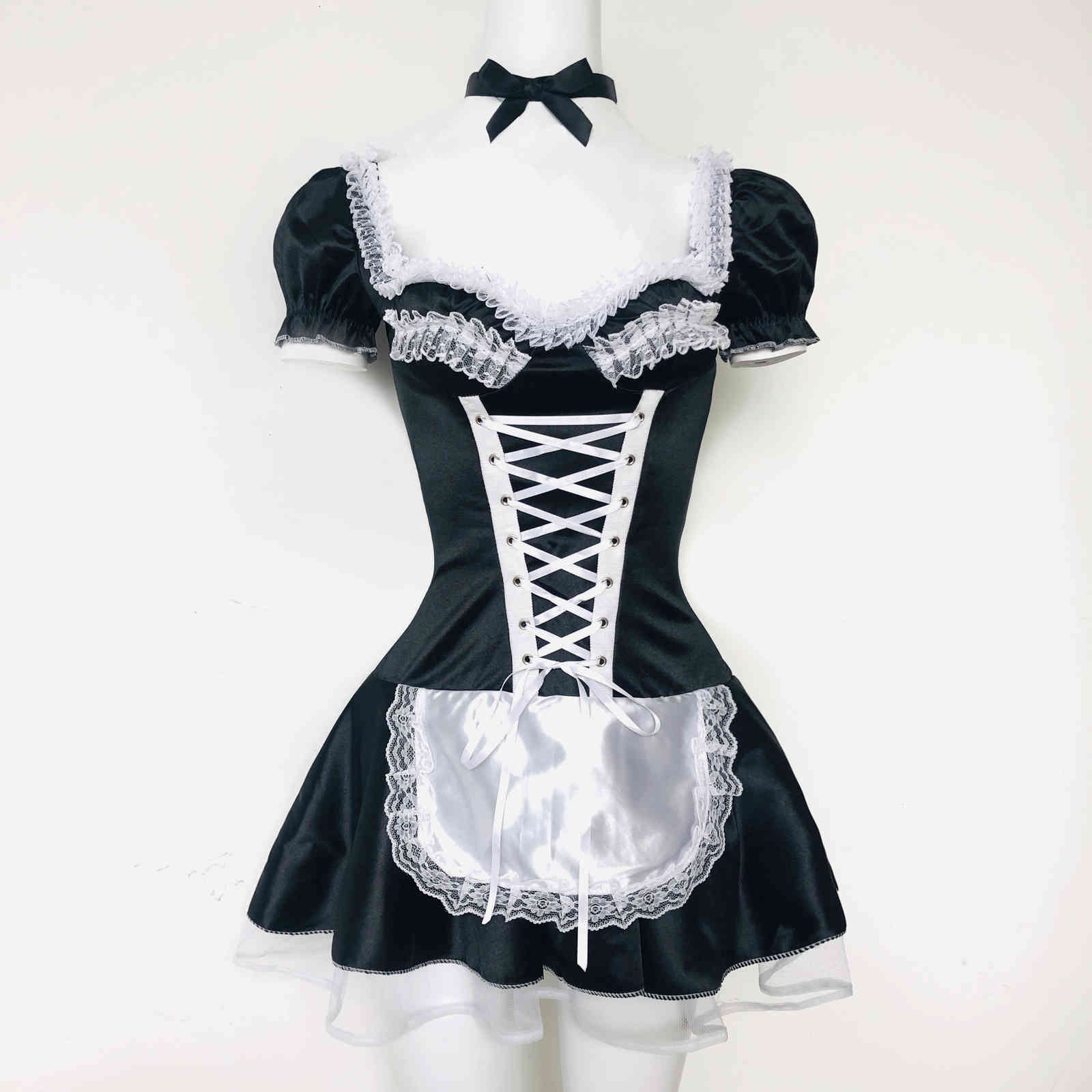 Utmeon Plus size S-6XL Sexy Costumes Women's Night French Maid Cosplay Costume For Halloween Women's Exotic Servant Dress L0407
