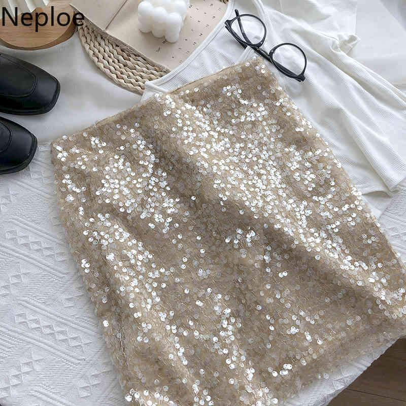Neploe Sexy Club Style Skirts Women Sequined Bling Mini Faldas Mujer Summer Korean Fashion Jupe High Waist Bodycon Saia 95235 210422