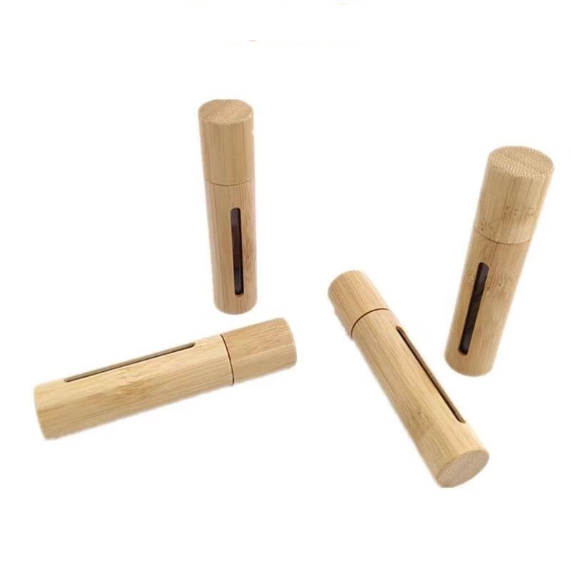 5ml 10ml Full natural bamboo Essential Oil Roller-ball Bottle carved window Clear Glass Roll On Perfume Bottles Stainless Steel Rollers Ball