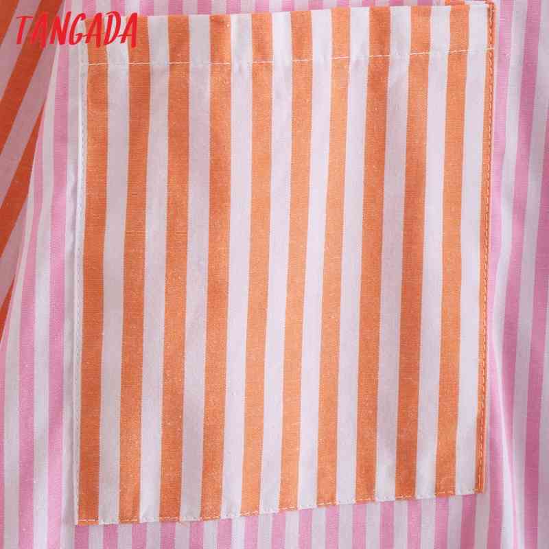 Women Vintage Striped Print Oversized Long Sleeve Chic Female Casual Loose Shirt QJ133 210416
