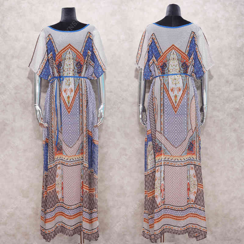 Print Chiffon Beach Cover up Tunics for Long Kaftan Bikini Robe de Plage Sarong Swimsuit cover #Q874 210420