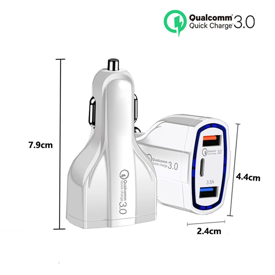 QC 3.0 USB C Car Charger 3-Ports Quick Charge 3.0 Fast Charger for Car Phone Charging Adapter for iPhone Xiaomi Mi 9 Redmi with Retail Package
