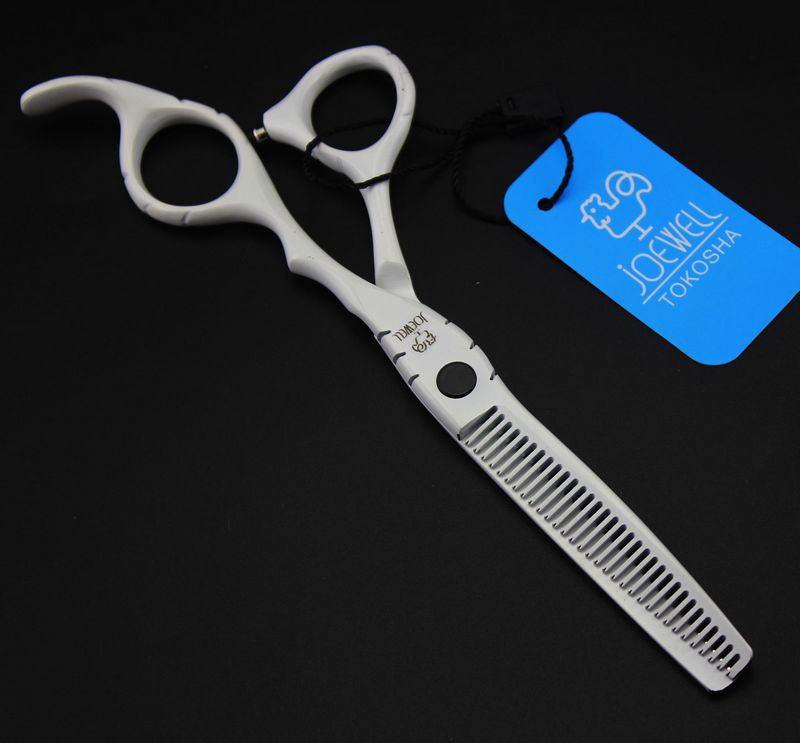JOEWELL 5.5/6.0 inch white painted handle scissors 6CR 62HRS hardness hair beauty cutting/thinning