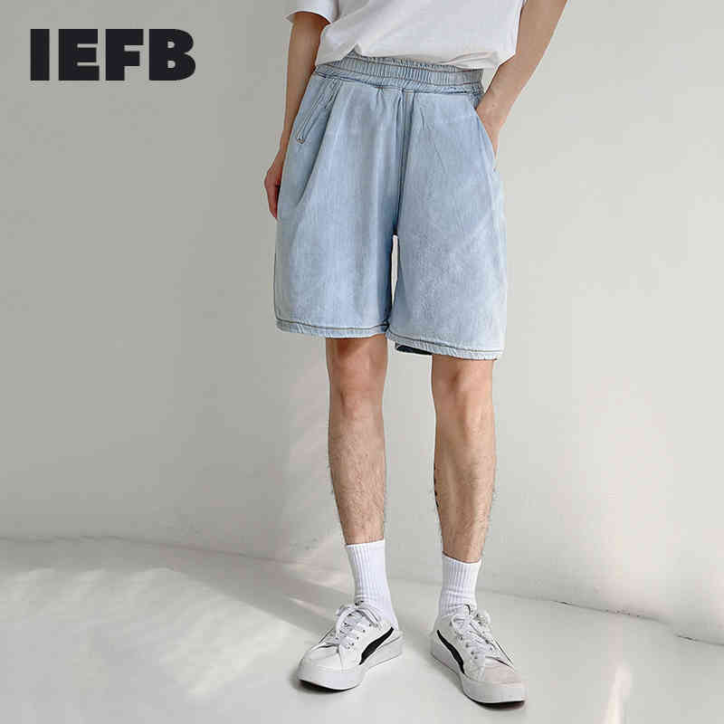 IEFB Denim Shorts Men's Summer Thin Air Conditioning Knee Length Pants Loose Straight Elastic Waist Korean Fashion Cloth 9Y7578 210524