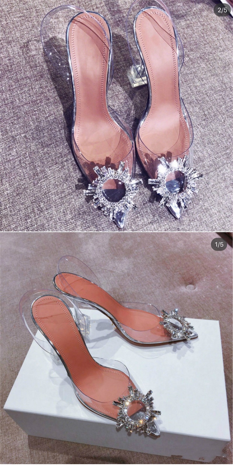 7-9CM Rhinestones Women Bridal Shoe Pointed Transparent Sandals Summer Luxury Designer Wedding Shoes High Heels With Stiletto In Stock