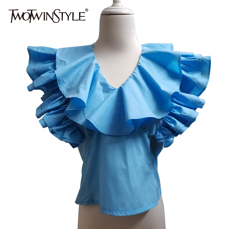 Elegant Blue Patchwork Ruffle Shirts For Women V Neck Short Sleeve Slim Blouses Female Summer Fashion Clothing 210524, White
Elegant Blue Patchwork Ruffle Shirts For Women V Neck Short Sleeve Slim Blouses Female Summer Fashion Clothing 210524, White