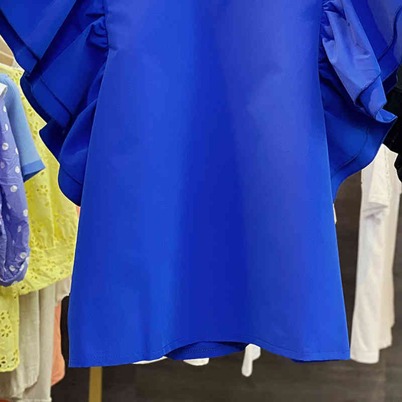 Nomikuma Woman Tshirts Summer Sweet Ruffle Tops Shirt Causal Butterfly Sleeve O-neck Fashion Graphic Tees Feminimos 6G814 210427