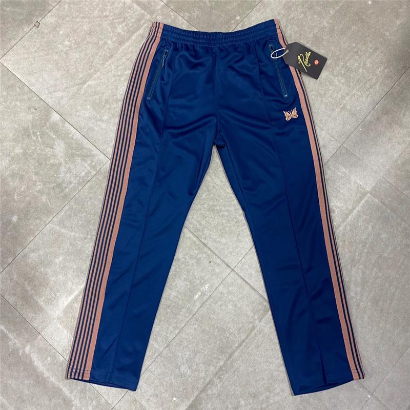 Men's Pants Men Women 1:1 High Quality Embroidered Butterfly Logo Needles Track Stripe Trousers AWGE