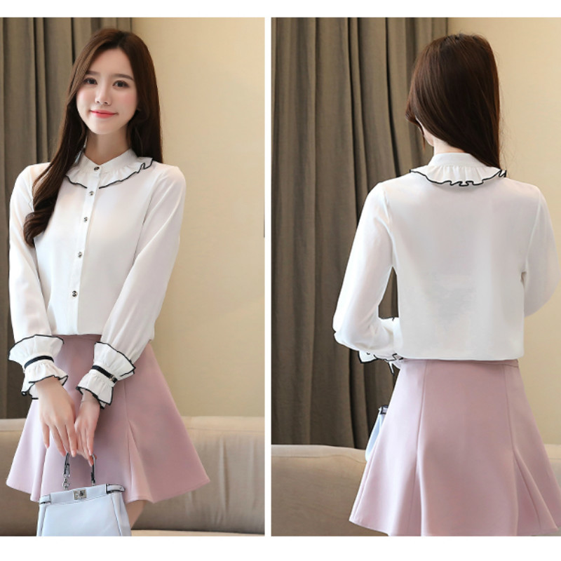Blouses Woman Autumn Chemisier Femme Ladies Tops Long Sleeve Chiffon White Shirt Women Button Down for 6770 50 210427