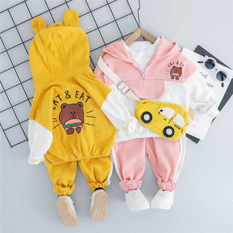 0-4 years High quality boy girl clothing set spring sport active solid kid suit children baby Hoodies+pant 210615
