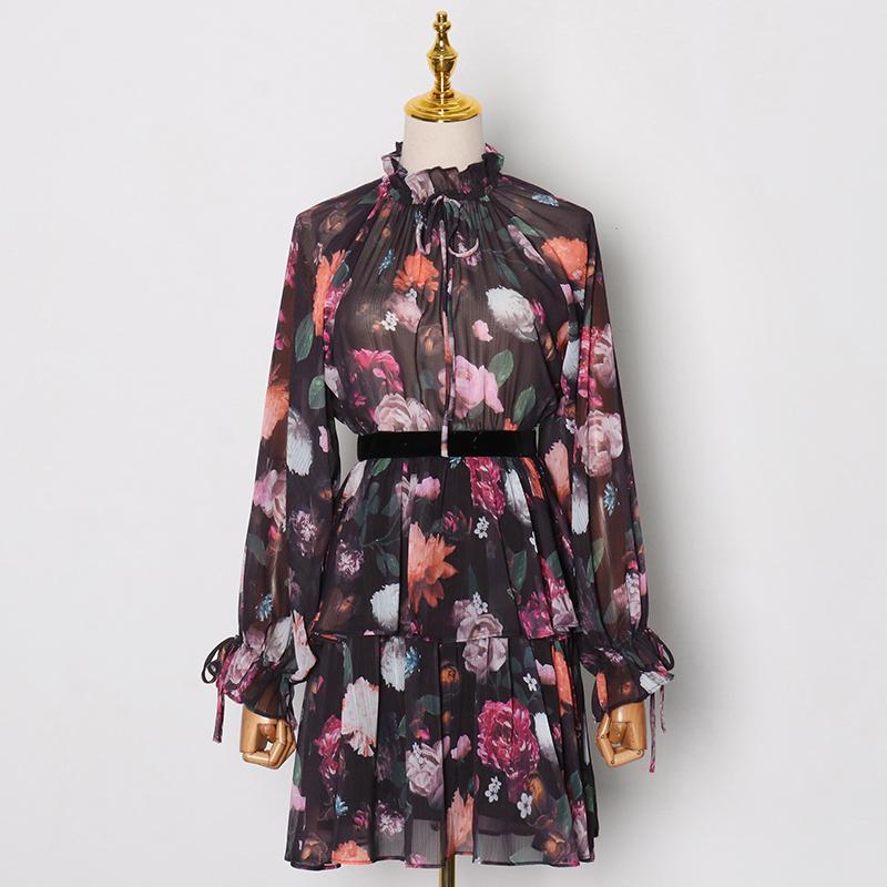 Casual Dresses Bowknot Chiffon For Women Stand Collar Lantern Sleeve High Waist Lace Up Female Elegant Print Floral Dress, Black
Casual Dresses Bowknot Chiffon For Women Stand Collar Lantern Sleeve High Waist Lace Up Female Elegant Print Floral Dress, Black