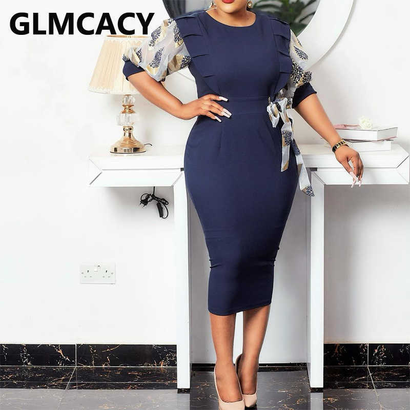Short Sleeve Elegant OL Midi Dress Classy Bodycon Casual Dress 210702