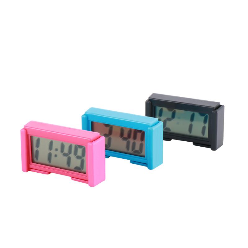 Interior Car Auto Dashboard Desk Digital Clock LCD Screen Self-Adhesive Bracket Plastic Mini Time With Battery & Table Clocks