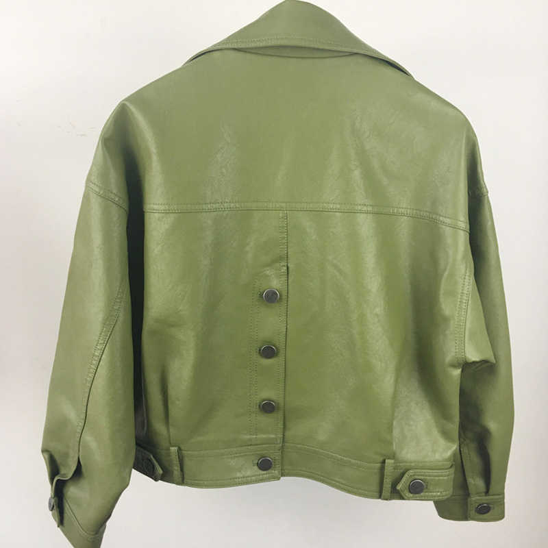 Women Faux Leather Jacket With Batwing Sleeve Soft Female Biker Coats Short Zipper Motorcycle Pu Red Jacket Punk Coats Outwear 211011