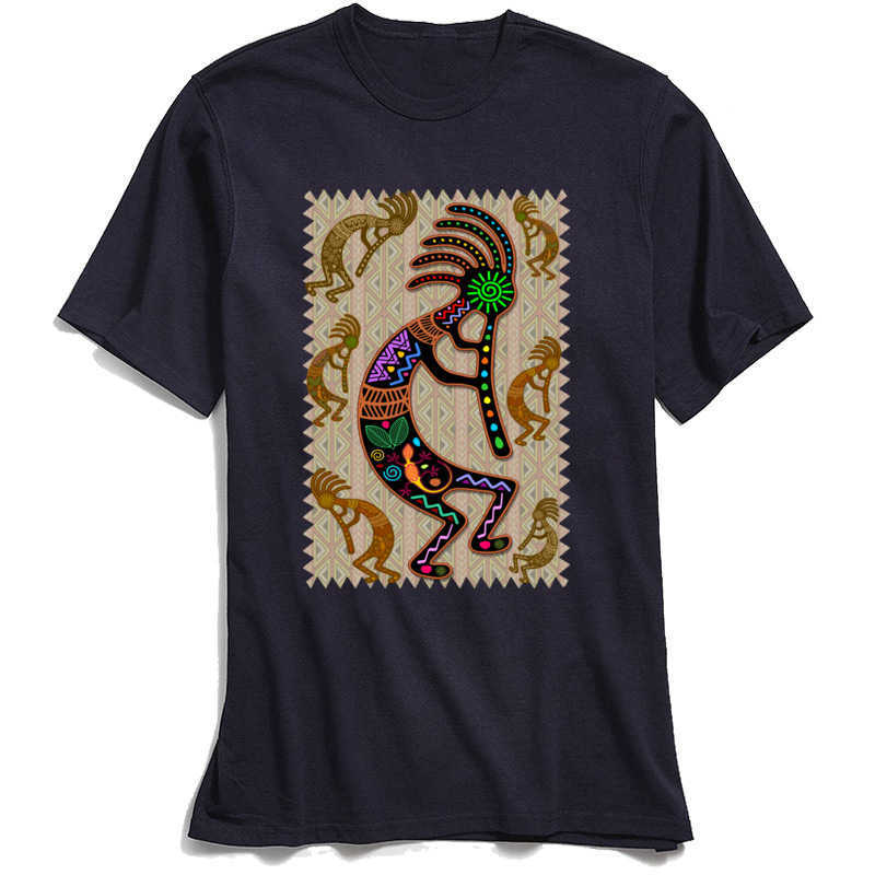 Men's T Shirts Kokopelli Rainbow Colors T-shirt Grey Tribal Pattern Male Tshirt Europe Tee-Shirt Father Day Gift Cotton Clothes 210629